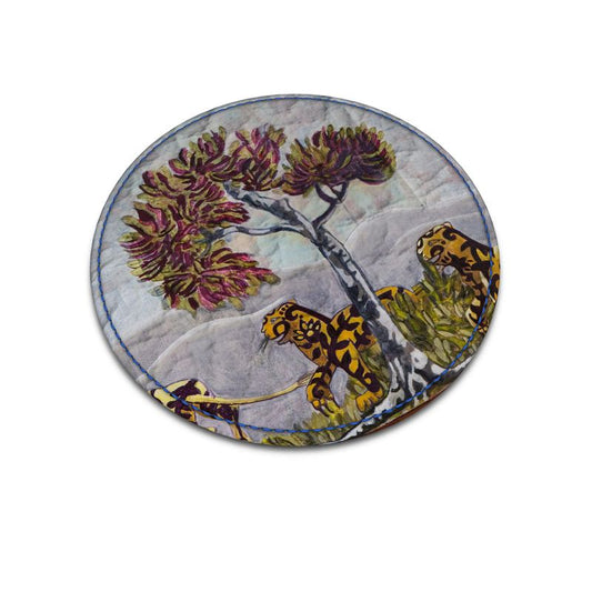 Round Leather Coaster - Tigers in Search