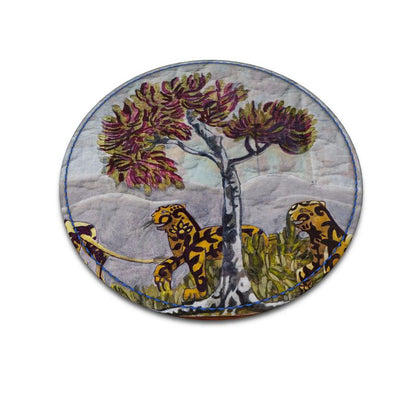 Round Leather Coaster - Tigers in Search